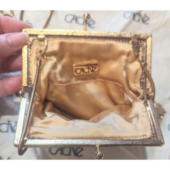 Vintage Cache Shiny Gold Metallic Evening Purse Handbag Clutch Disco 70s 80s - Picture 6 of 10
